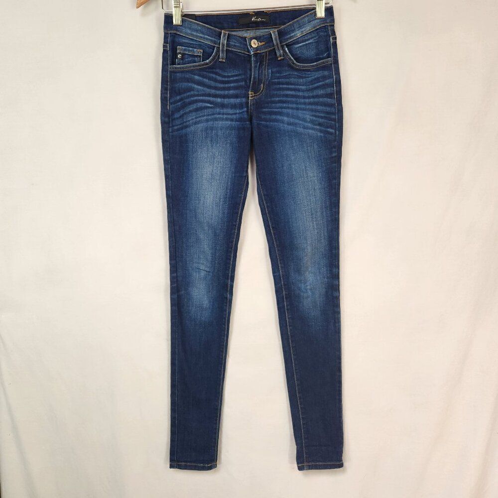 Kancan Mid Rise Skinny Jeans Womens Size 24 Low Rise Dark Wash Ankle Distressed